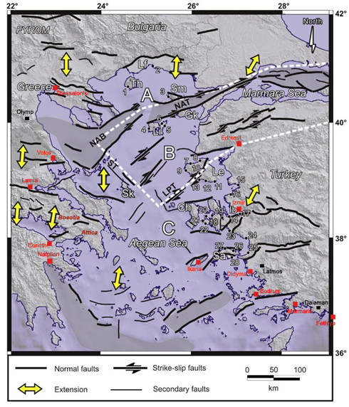 Figure 2. Fault lines in the Aegean Basin